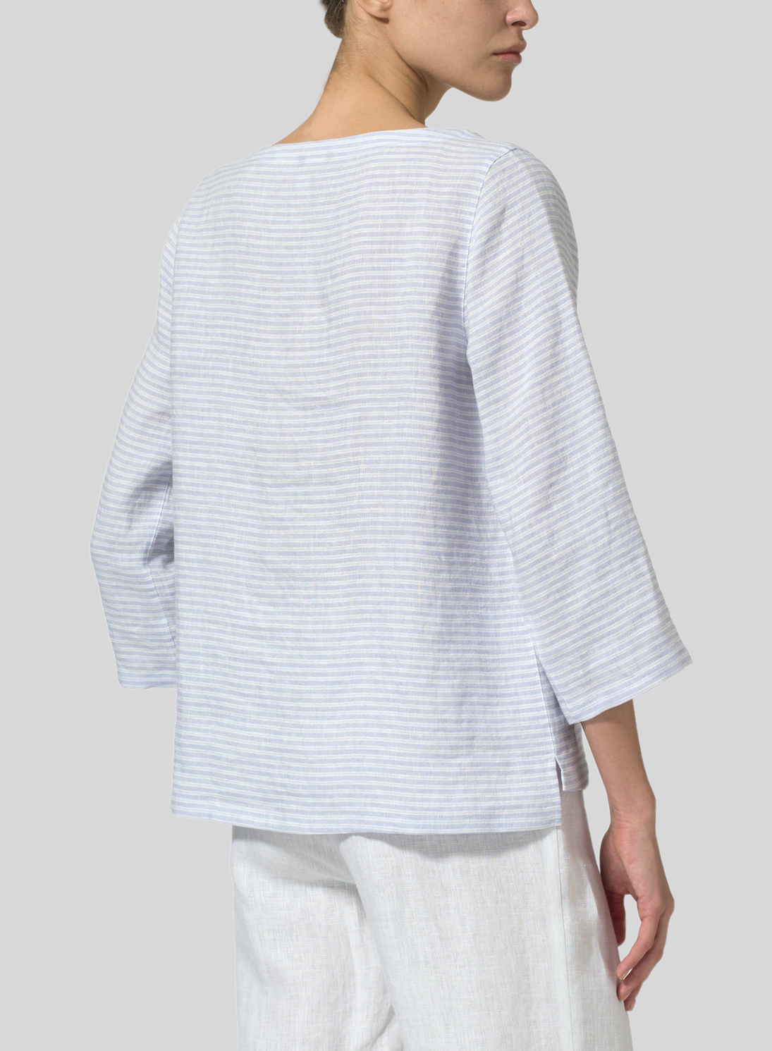 Linen Boat Neck Threequarter Sleeve Top