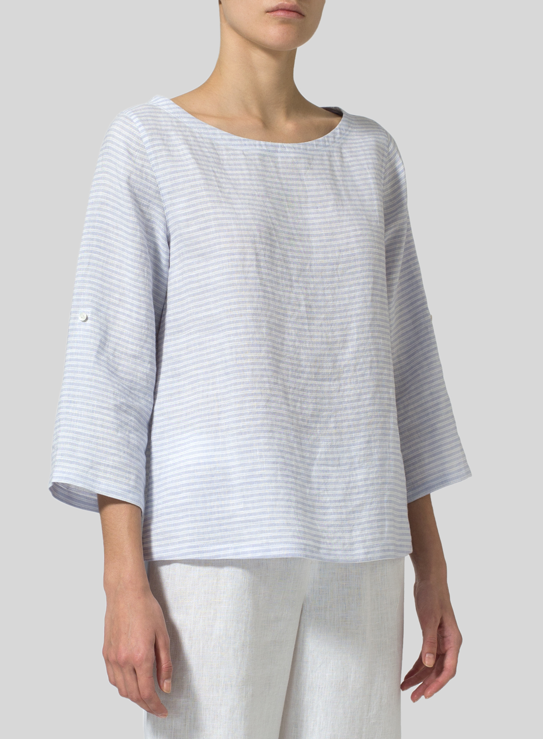 Linen Boat Neck Threequarter Sleeve Top