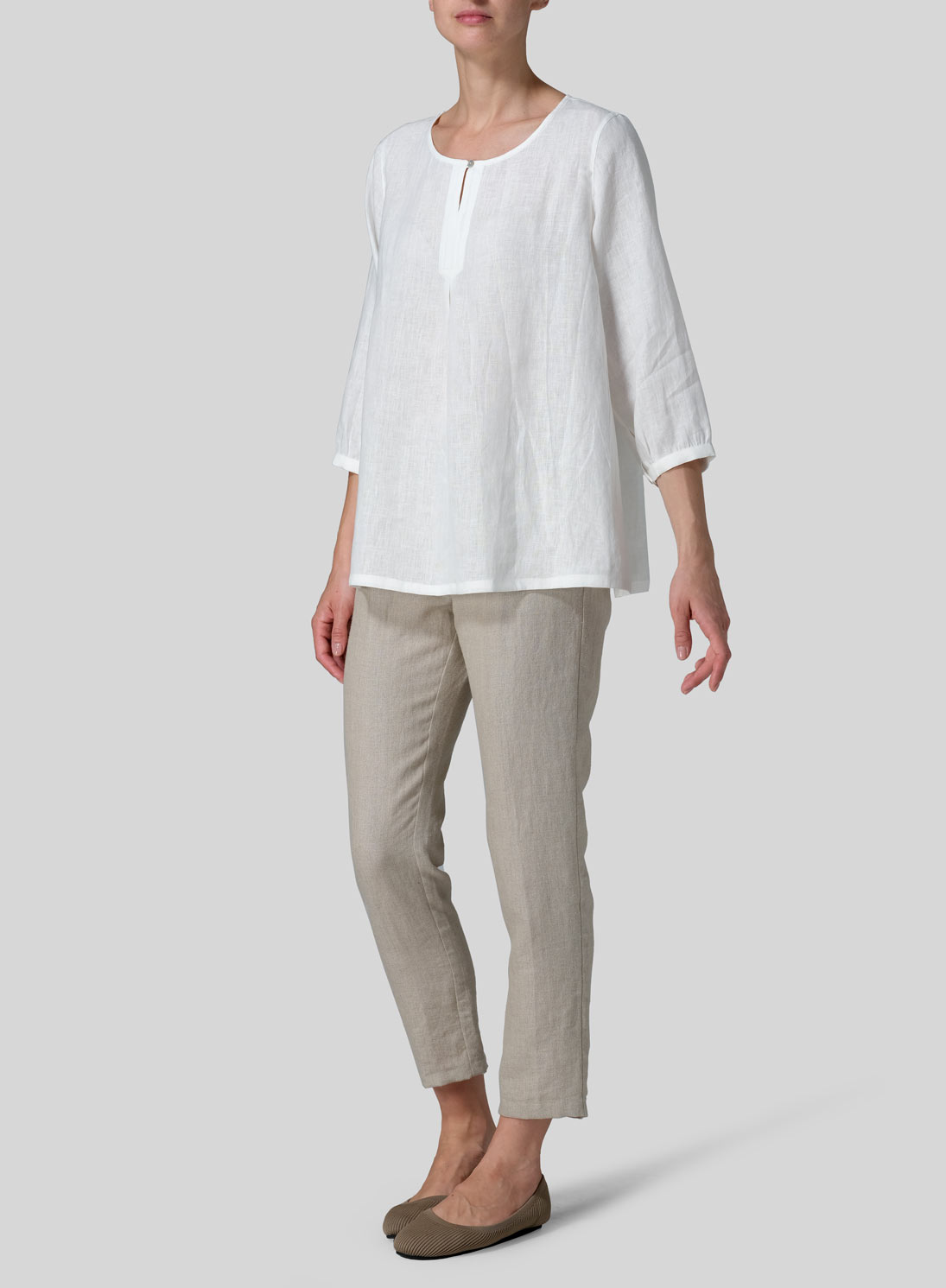 Linen Half Sleeve Inverted Front Pleat Blouse