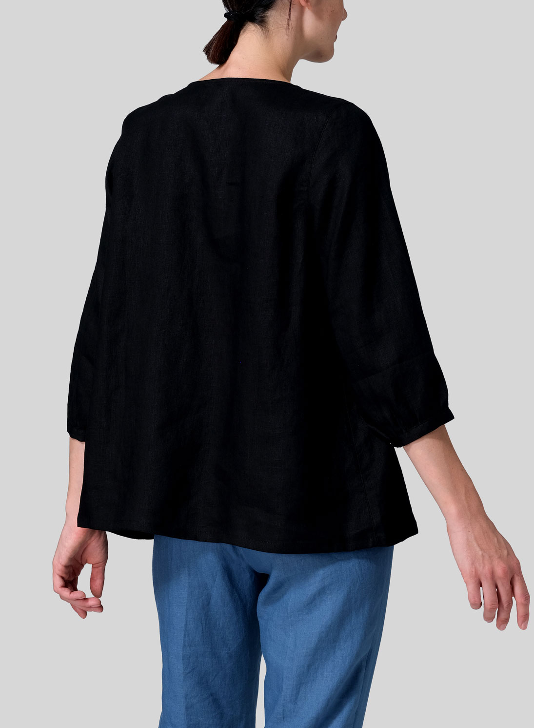 Linen Half Sleeve Inverted Front Pleat Blouse