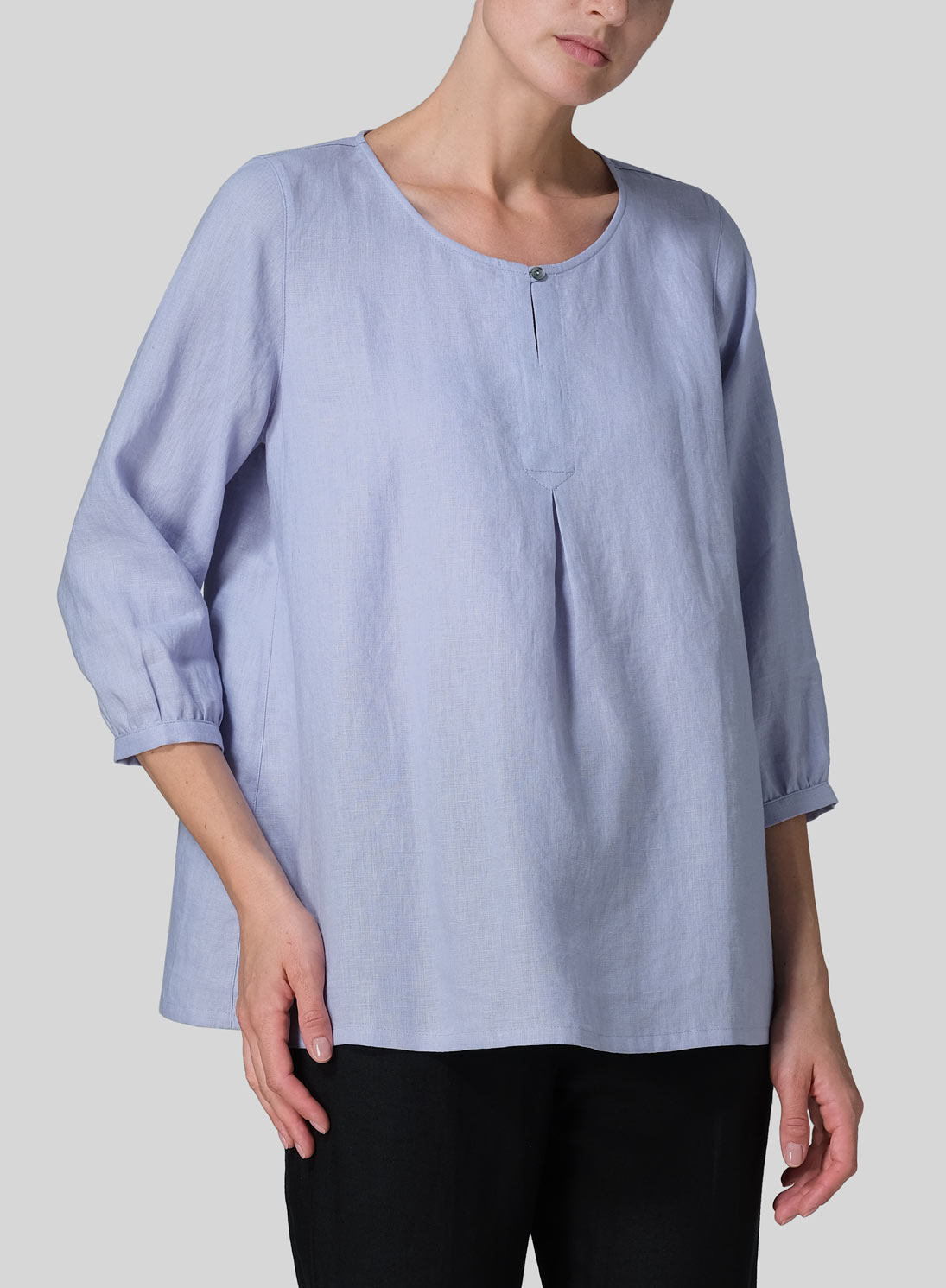 Linen Half Sleeve Inverted Front Pleat Blouse
