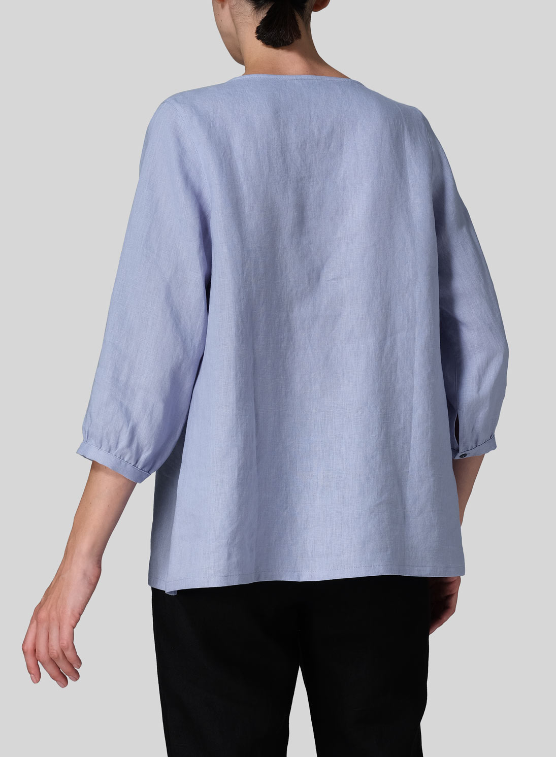 Linen Half Sleeve Inverted Front Pleat Blouse