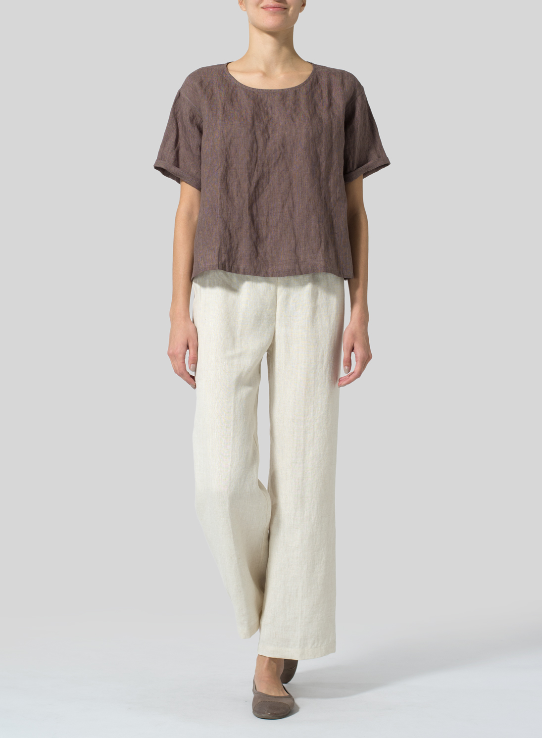 Crumpled Linen Box Top Plus Size