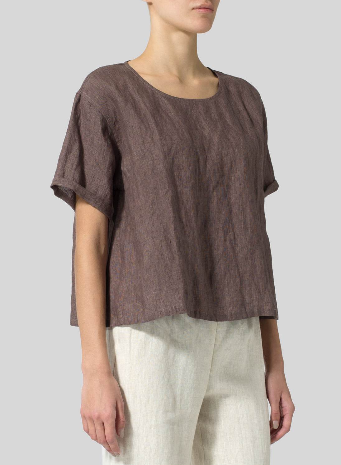 Crumpled Linen Box Top Plus Size