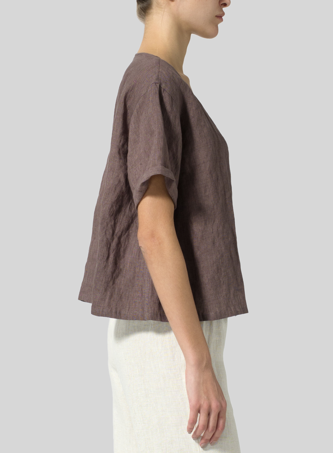 Crumpled Linen Box Top Plus Size