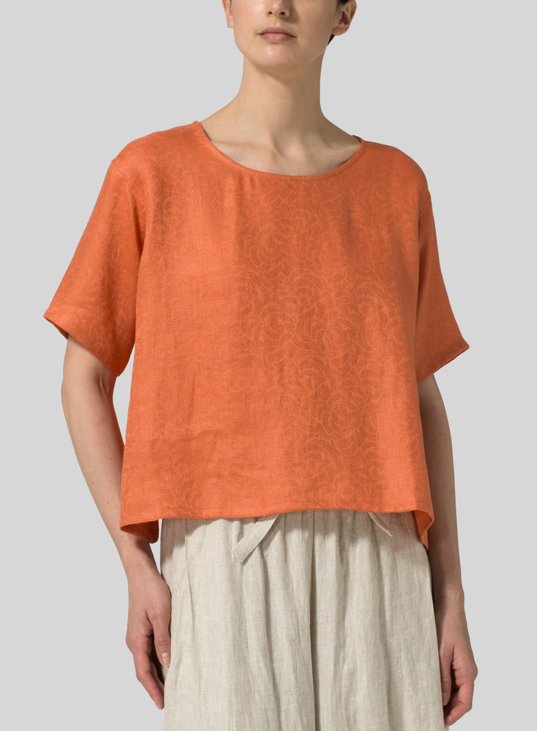 Jacquard Linen Box Top Plus Size