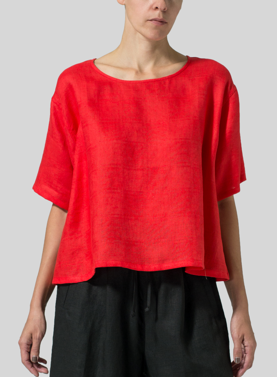 Jacquard Plaid Linen Box Top Plus Size