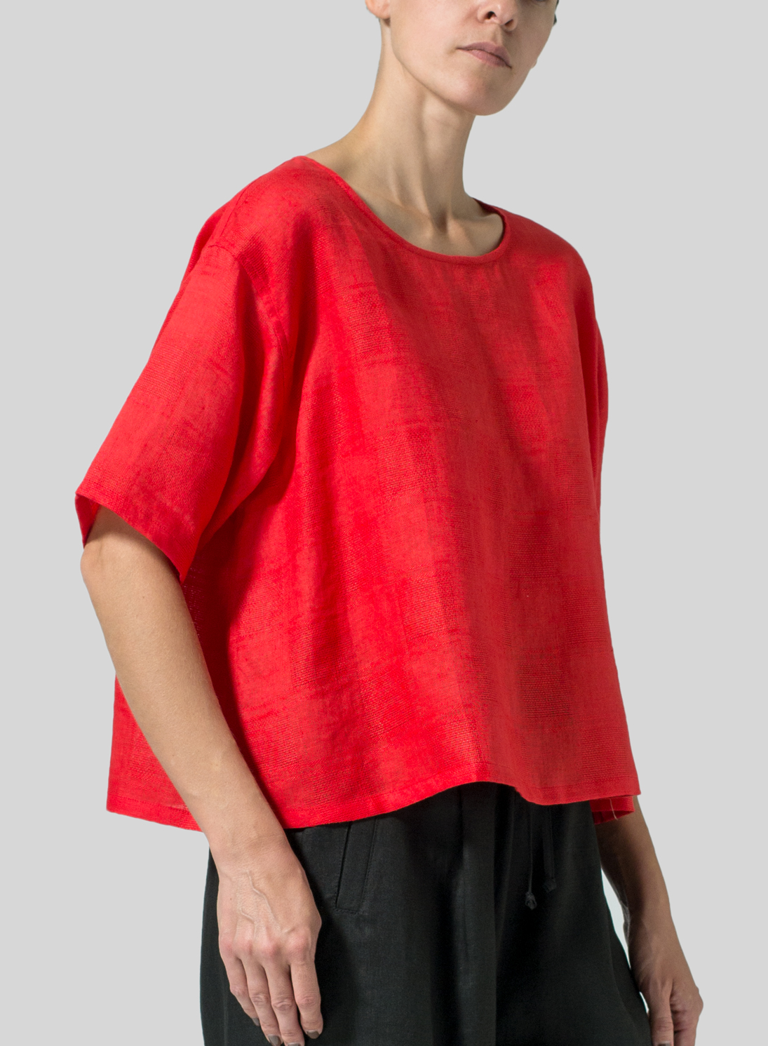 Jacquard Plaid Linen Box Top Plus Size