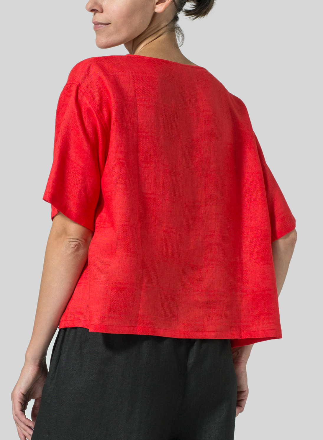 Jacquard Plaid Linen Box Top Plus Size