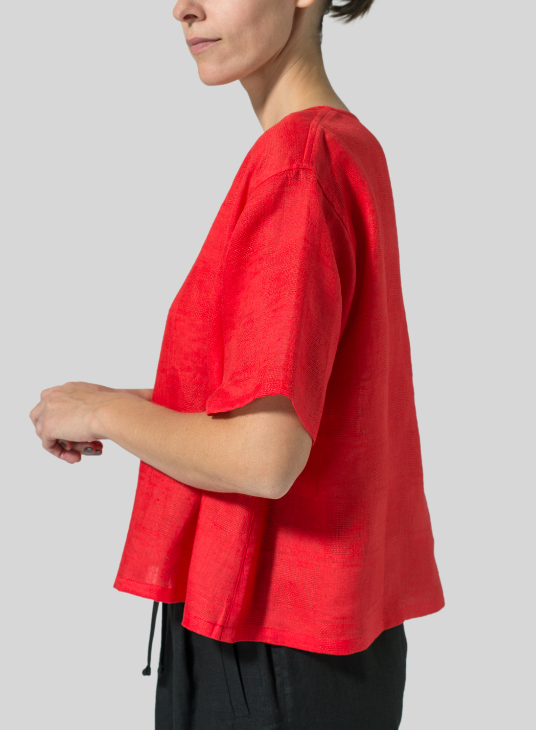 Jacquard Plaid Linen Box Top Plus Size