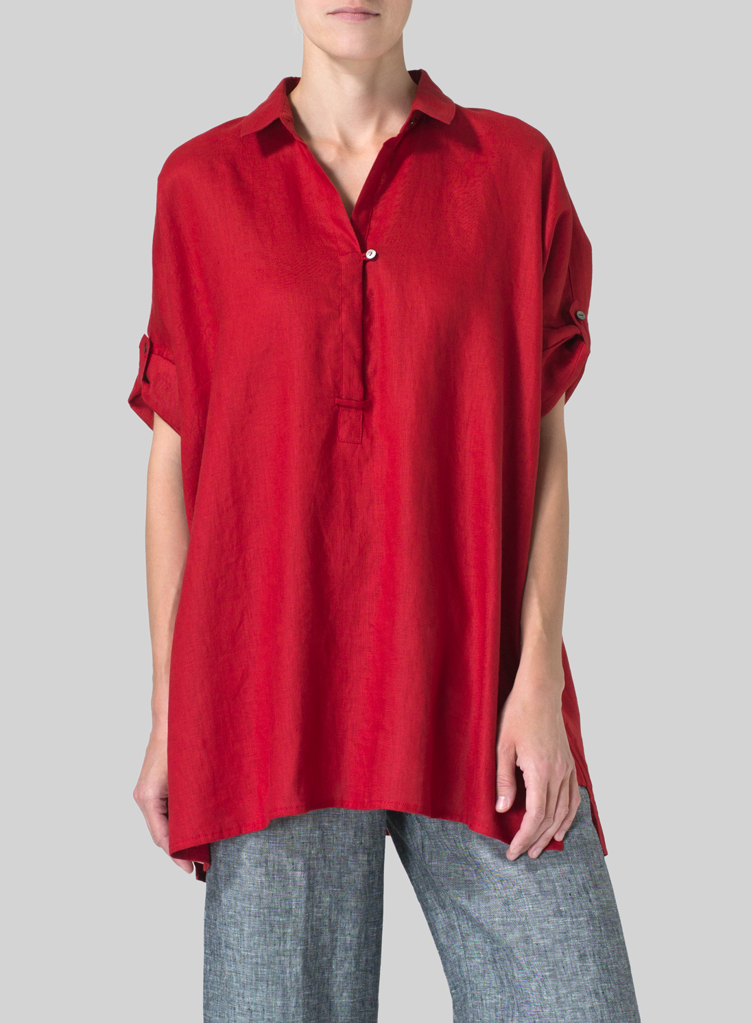 Red Linen Oversized Tunic Plus Size