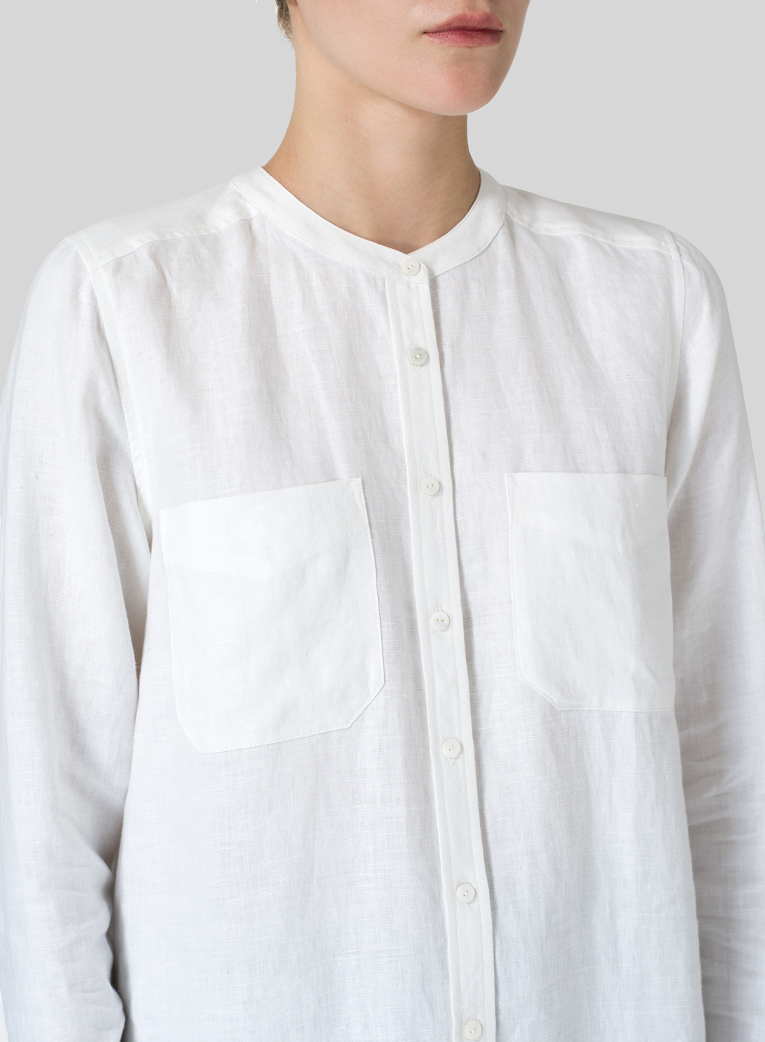 Linen Mandarin Collar Long Shirt