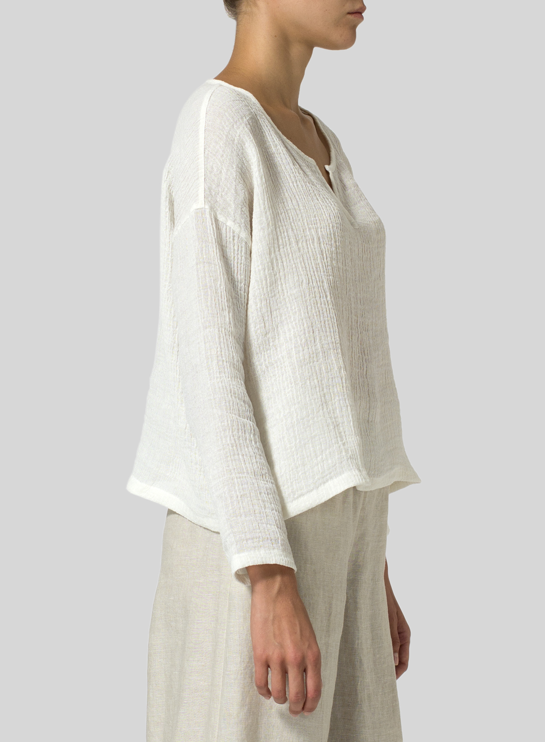 Linen Crinkle Gauze Vneck Boxy Top