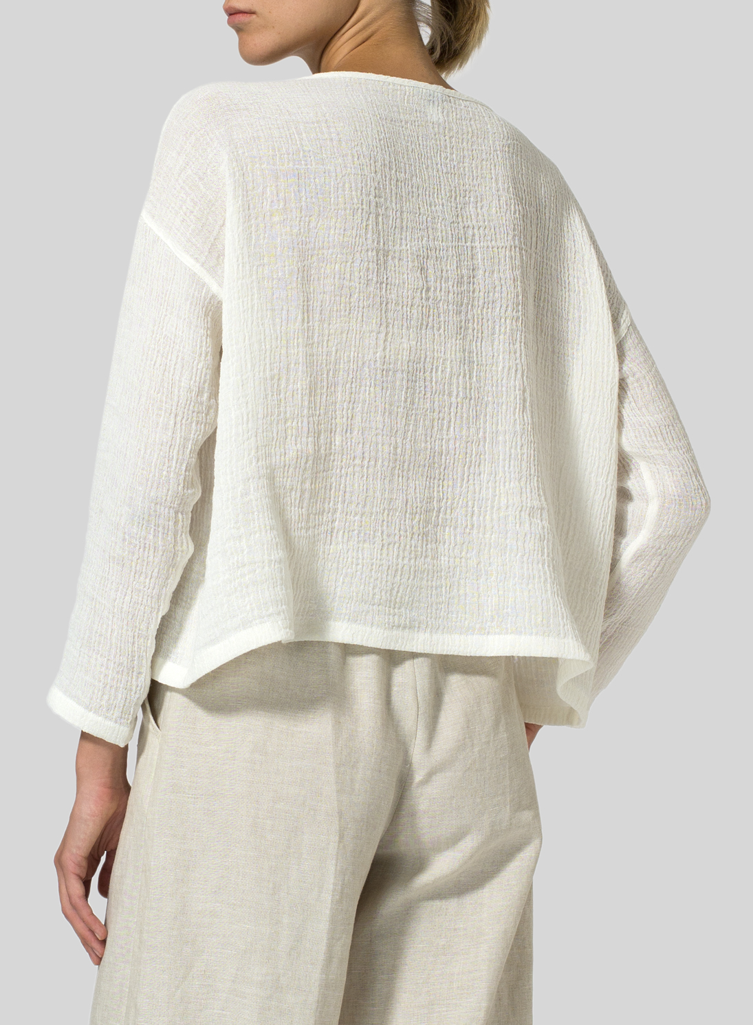 Linen Crinkle Gauze Vneck Boxy Top