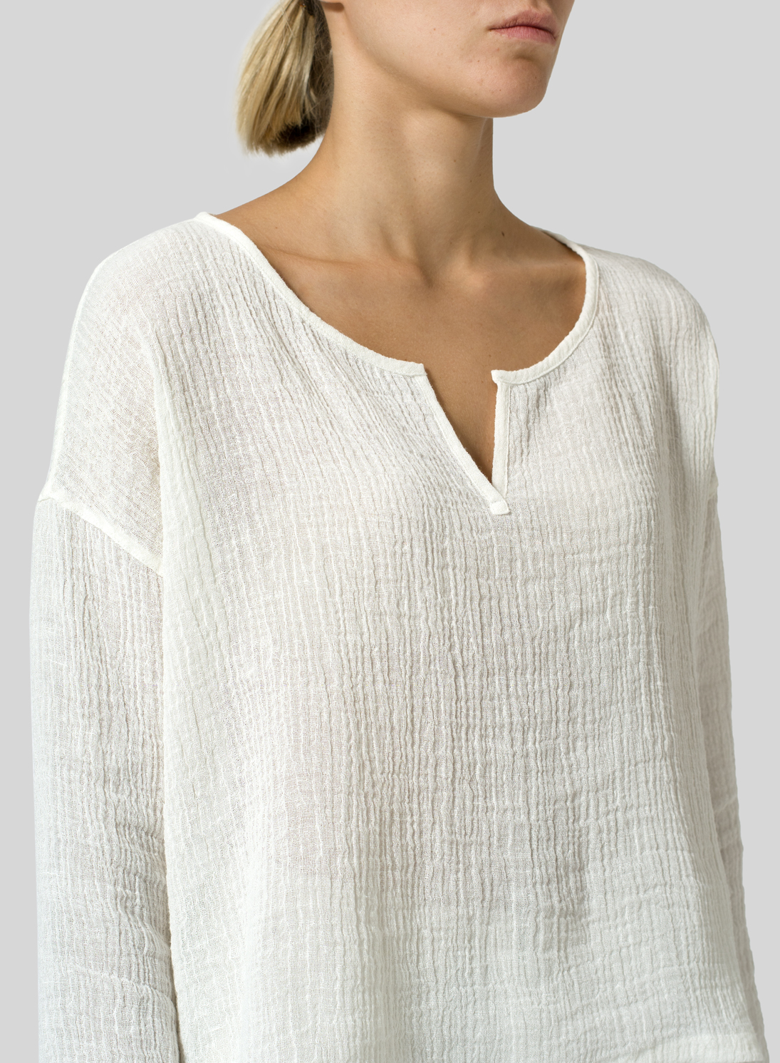 Linen Crinkle Gauze Vneck Boxy Top Plus Size