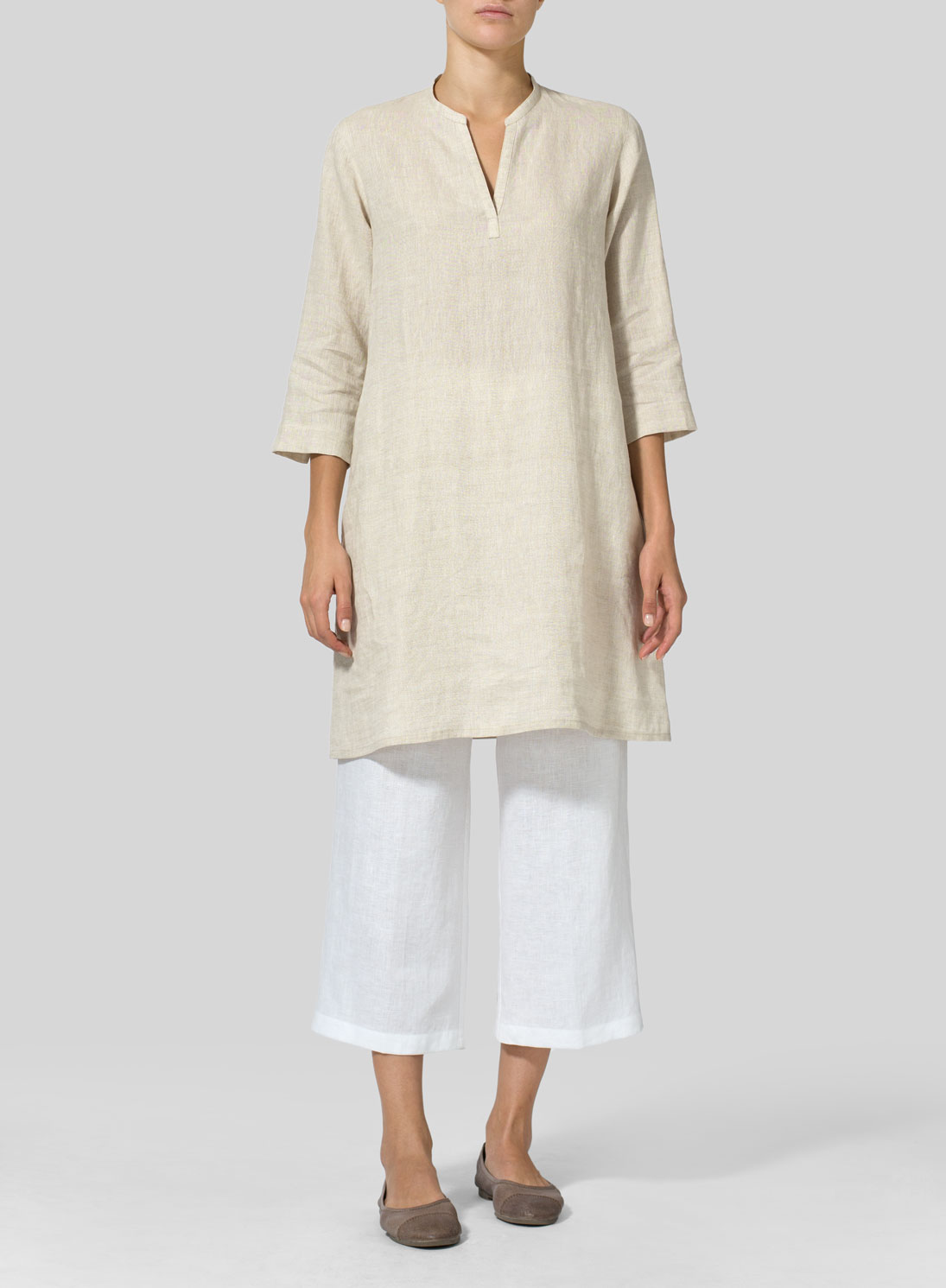 Linen V-neck Mandarin Collar Tunic