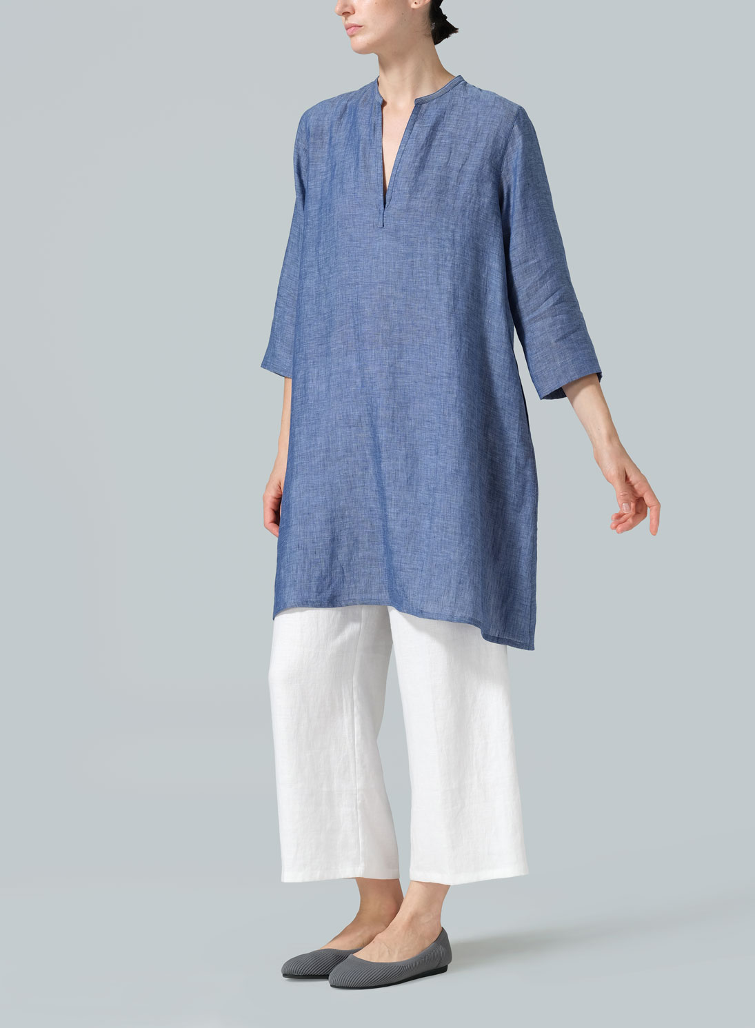 Linen V-neck Mandarin Collar Tunic