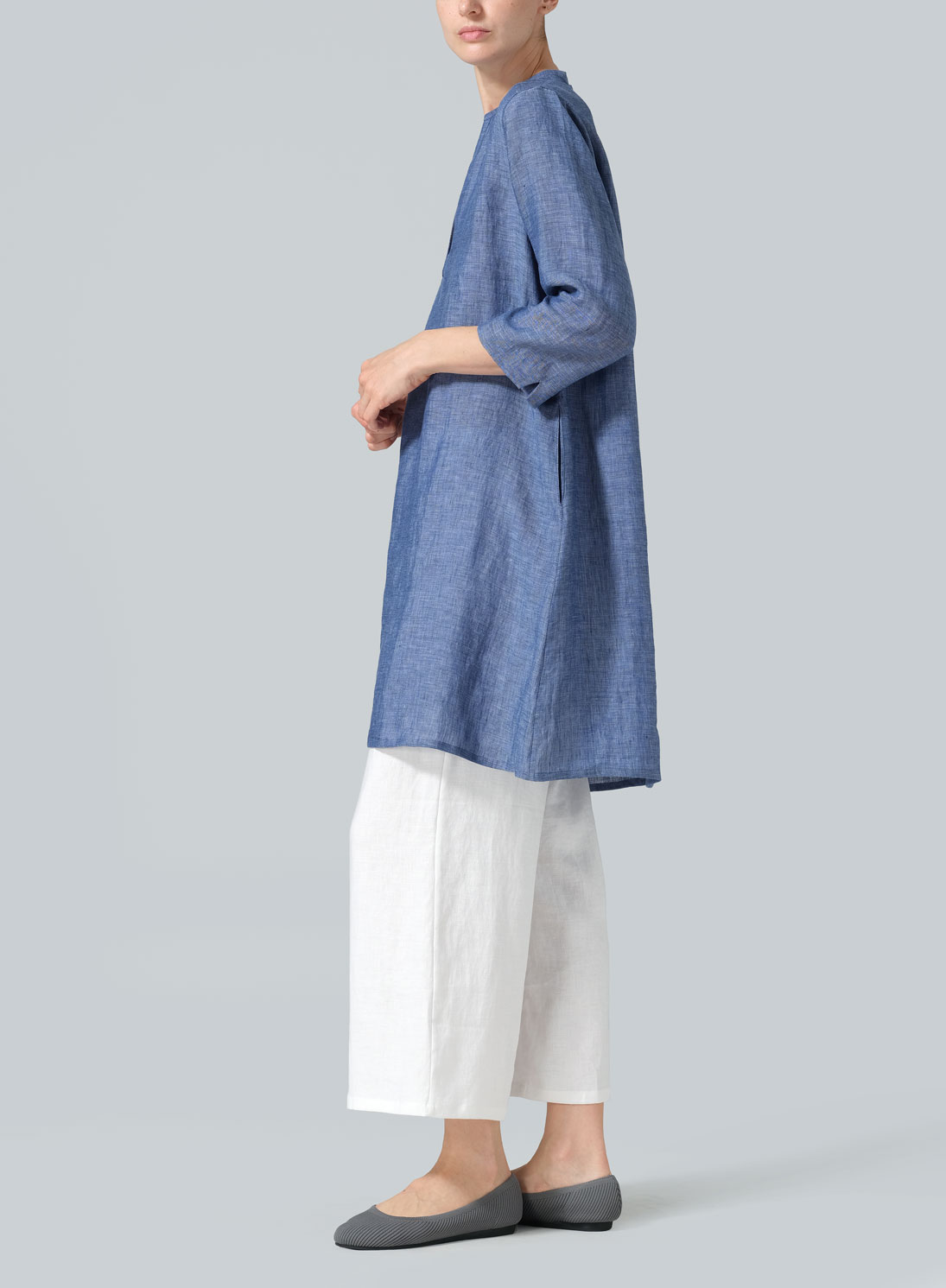Linen V-neck Mandarin Collar Tunic