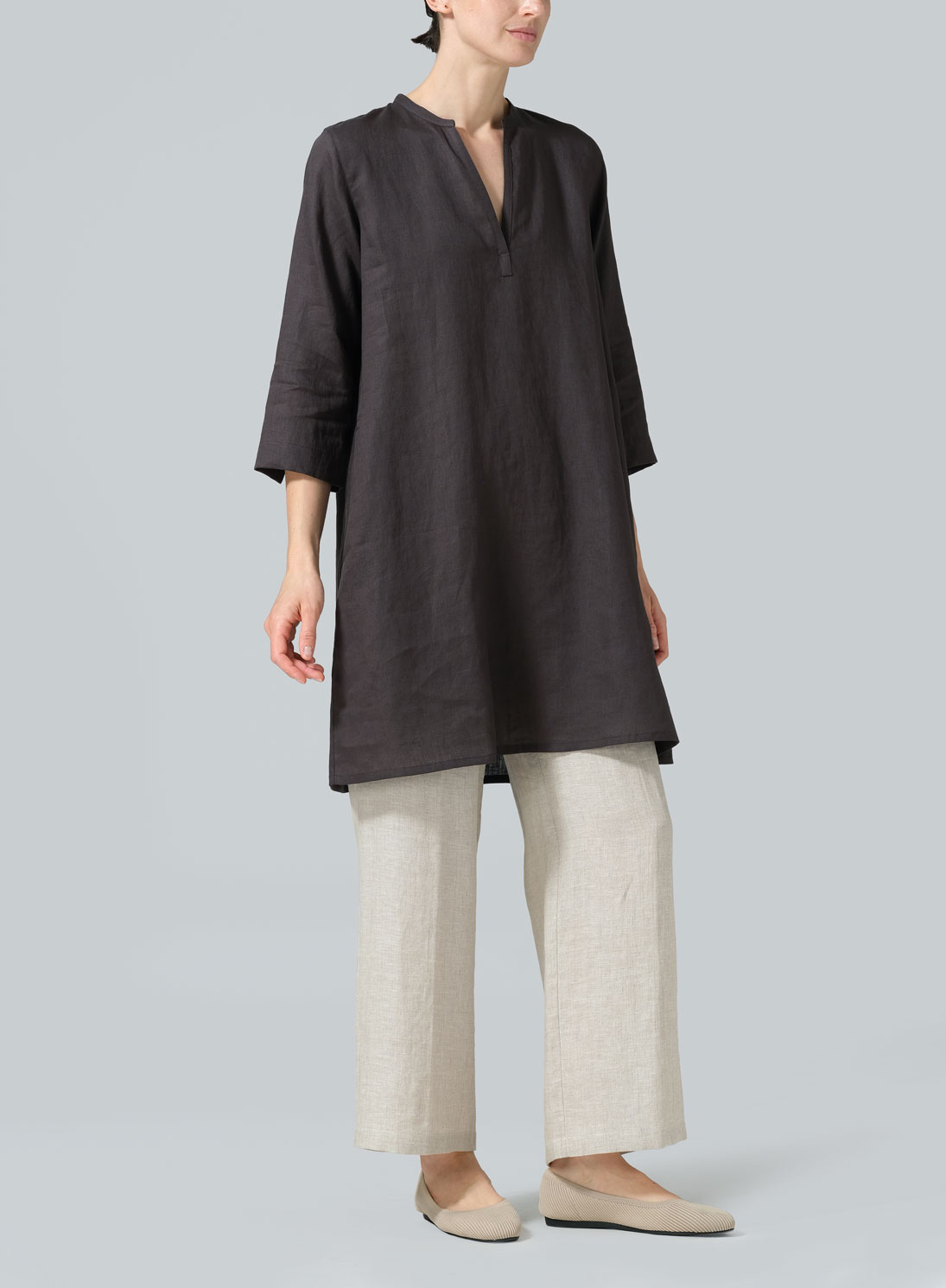 Linen V-neck Mandarin Collar Tunic