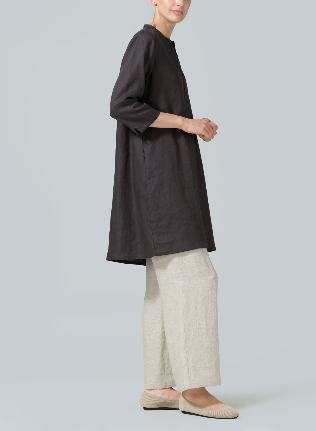 Linen V-neck Mandarin Collar Tunic