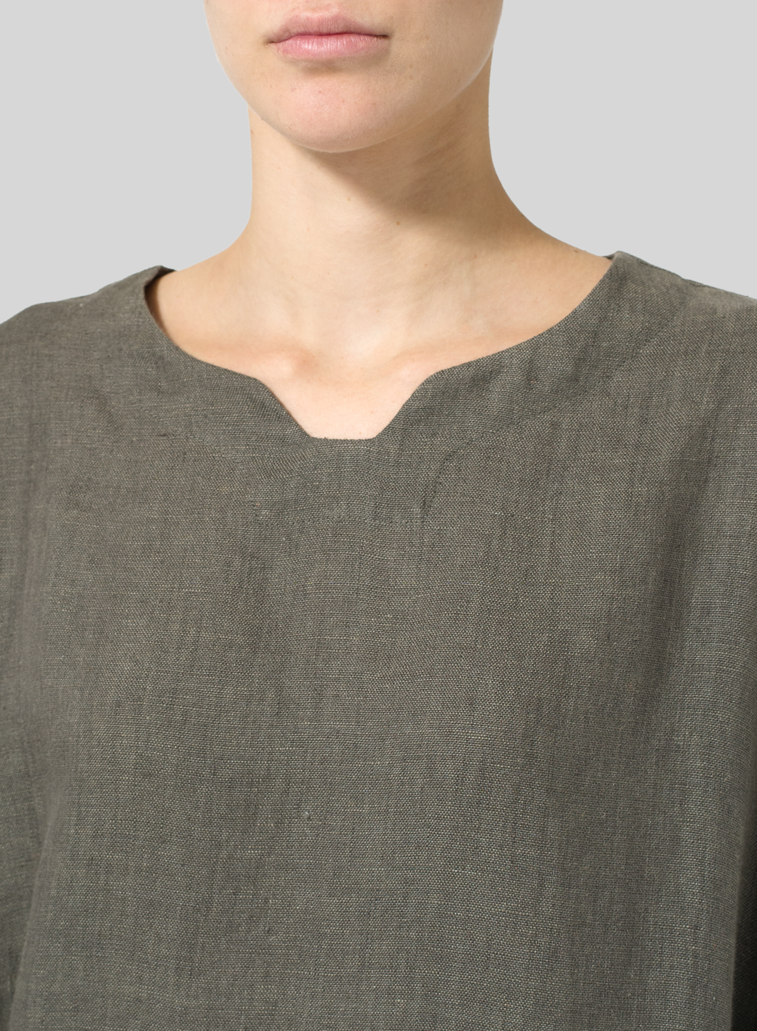 Linen Decolletage Neckline Long Tunic Plus Size