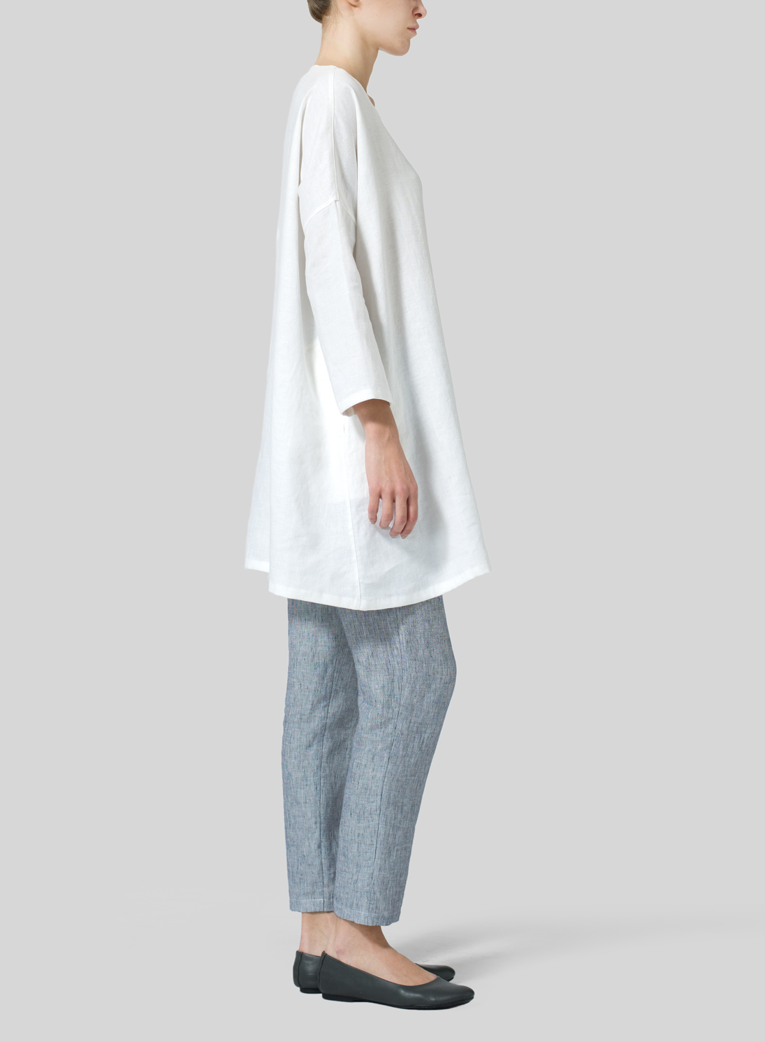 Linen Decolletage Neckline Long Tunic Plus Size