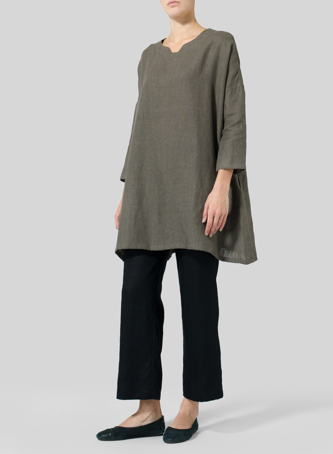 Linen Decolletage Neckline Long Tunic Plus Size