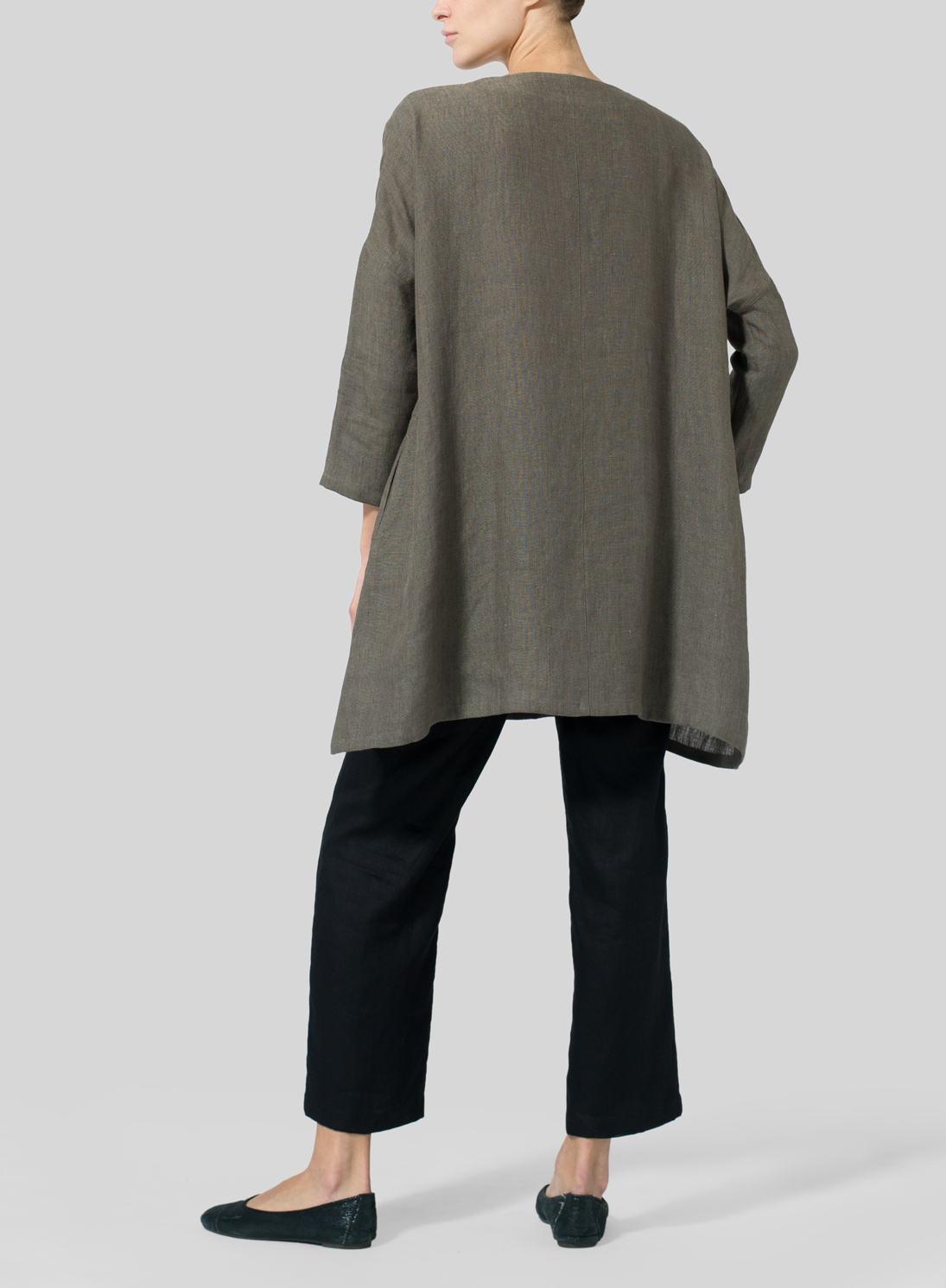 Linen Decolletage Neckline Long Tunic Plus Size