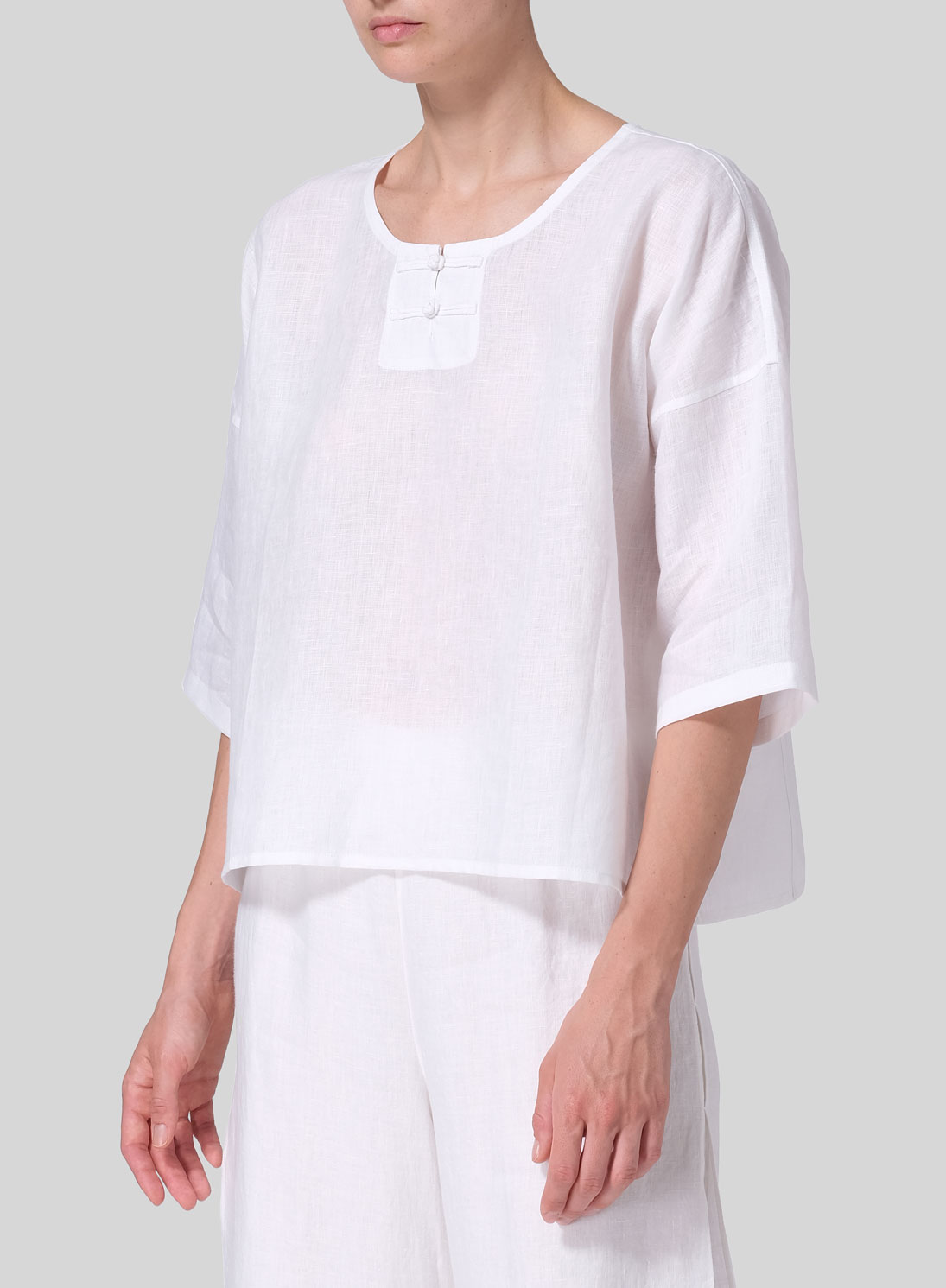 Linen Dropped Shoulder Handmade Knot Button Top