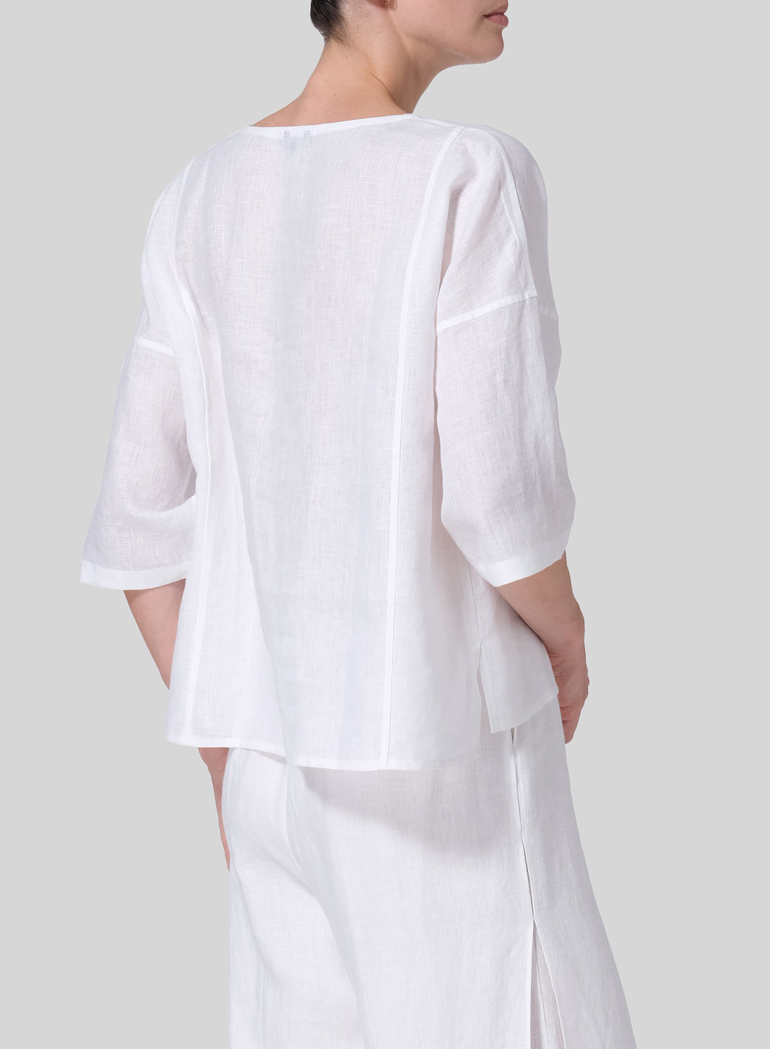 Linen Dropped Shoulder Handmade Knot Button Top