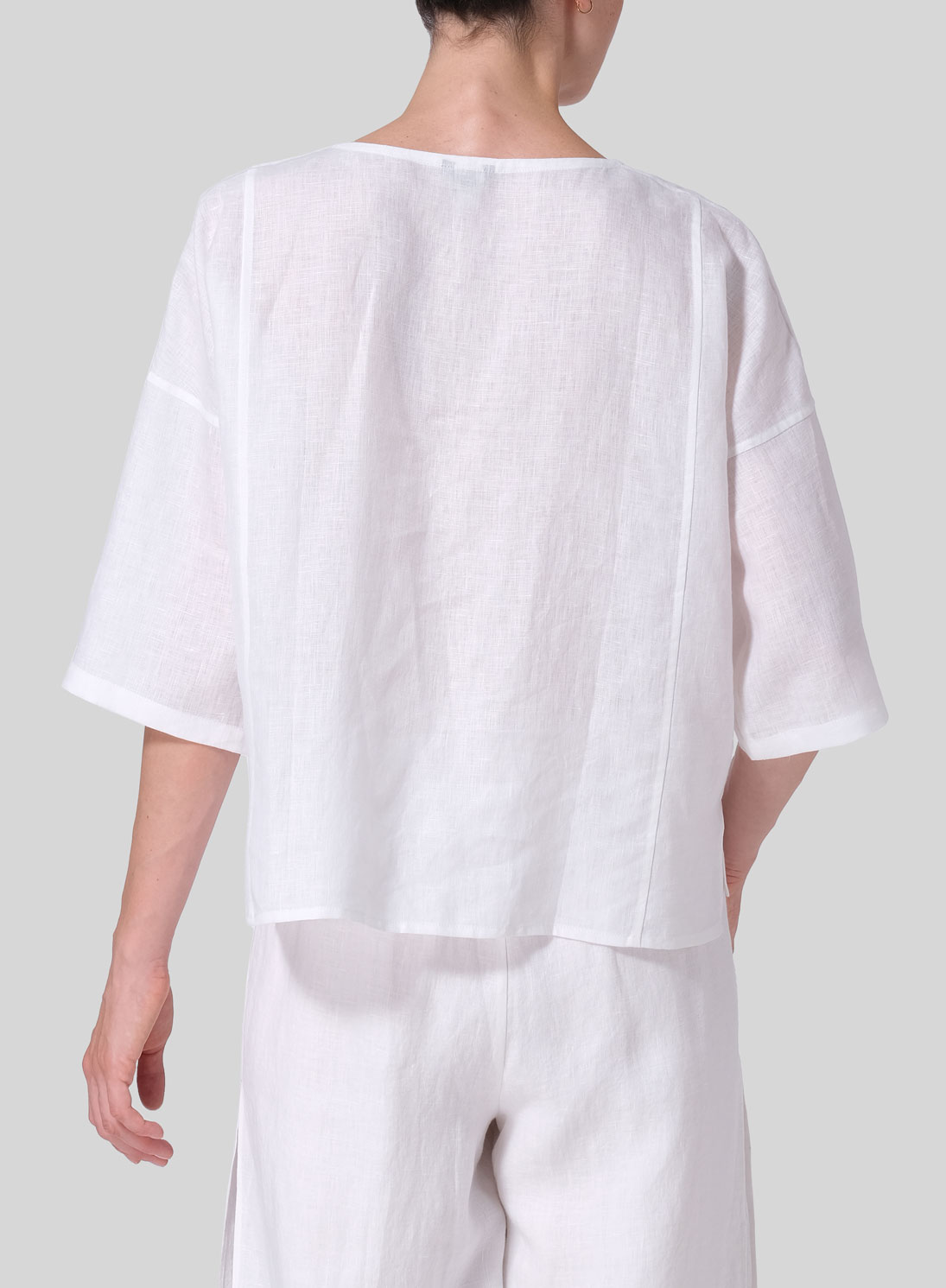 Linen Dropped Shoulder Handmade Knot Button Top