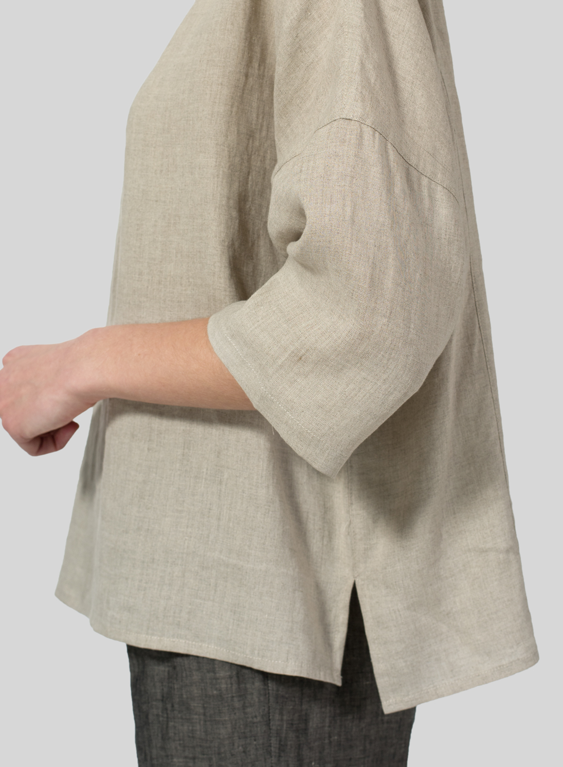 Linen 3/4Sleeve RoundNeck Box Top Plus Size