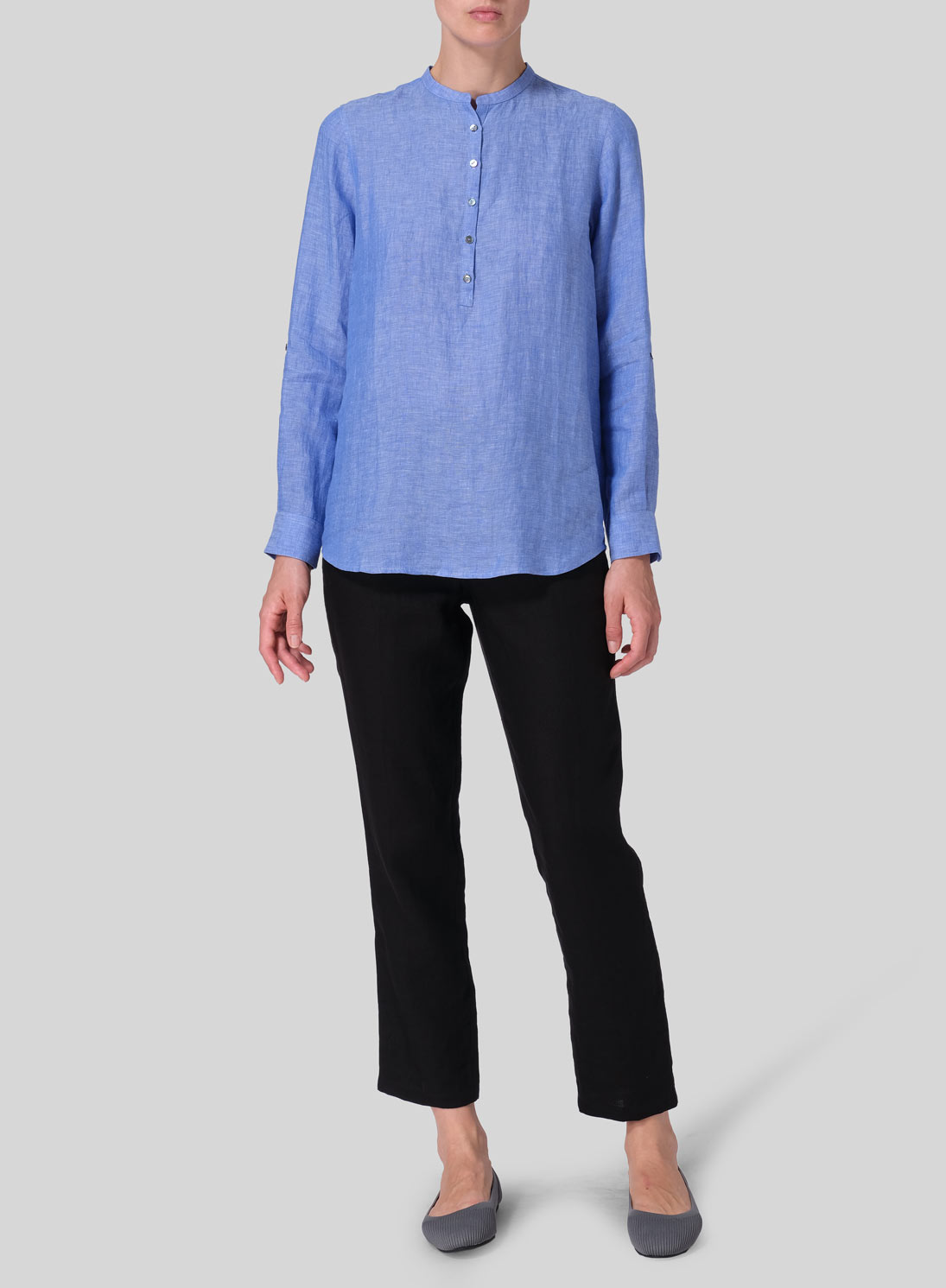 Linen Mandarin Collar Shirt