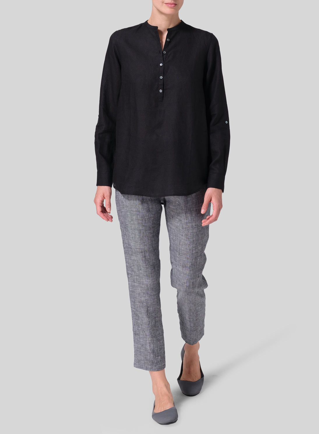 Linen Mandarin Collar Shirt