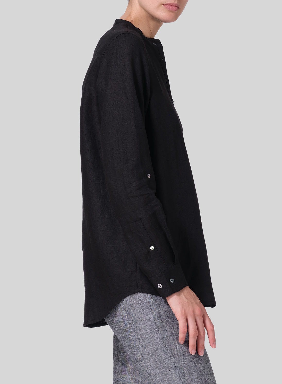 Linen Mandarin Collar Shirt