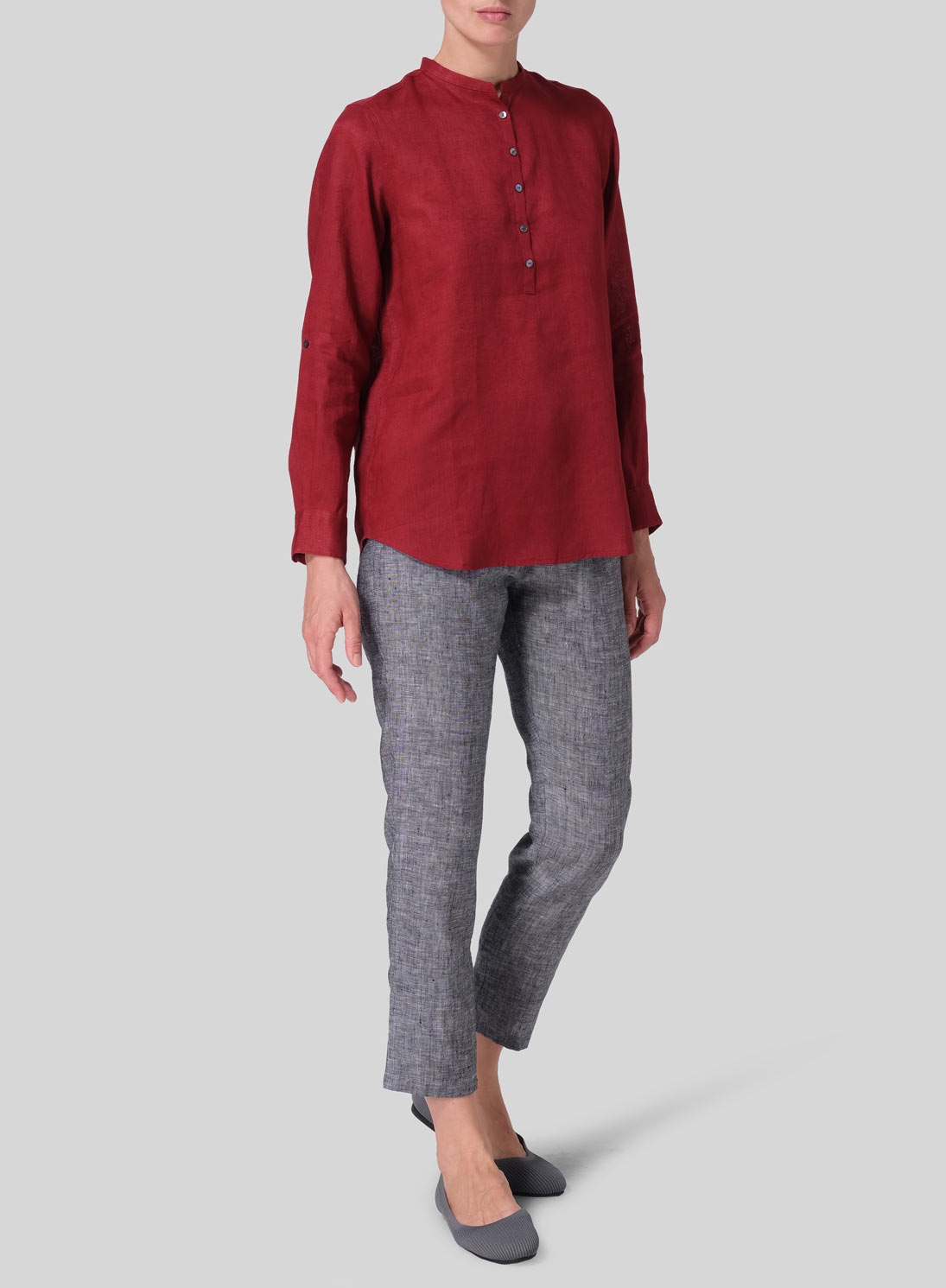 Linen Mandarin Collar Shirt