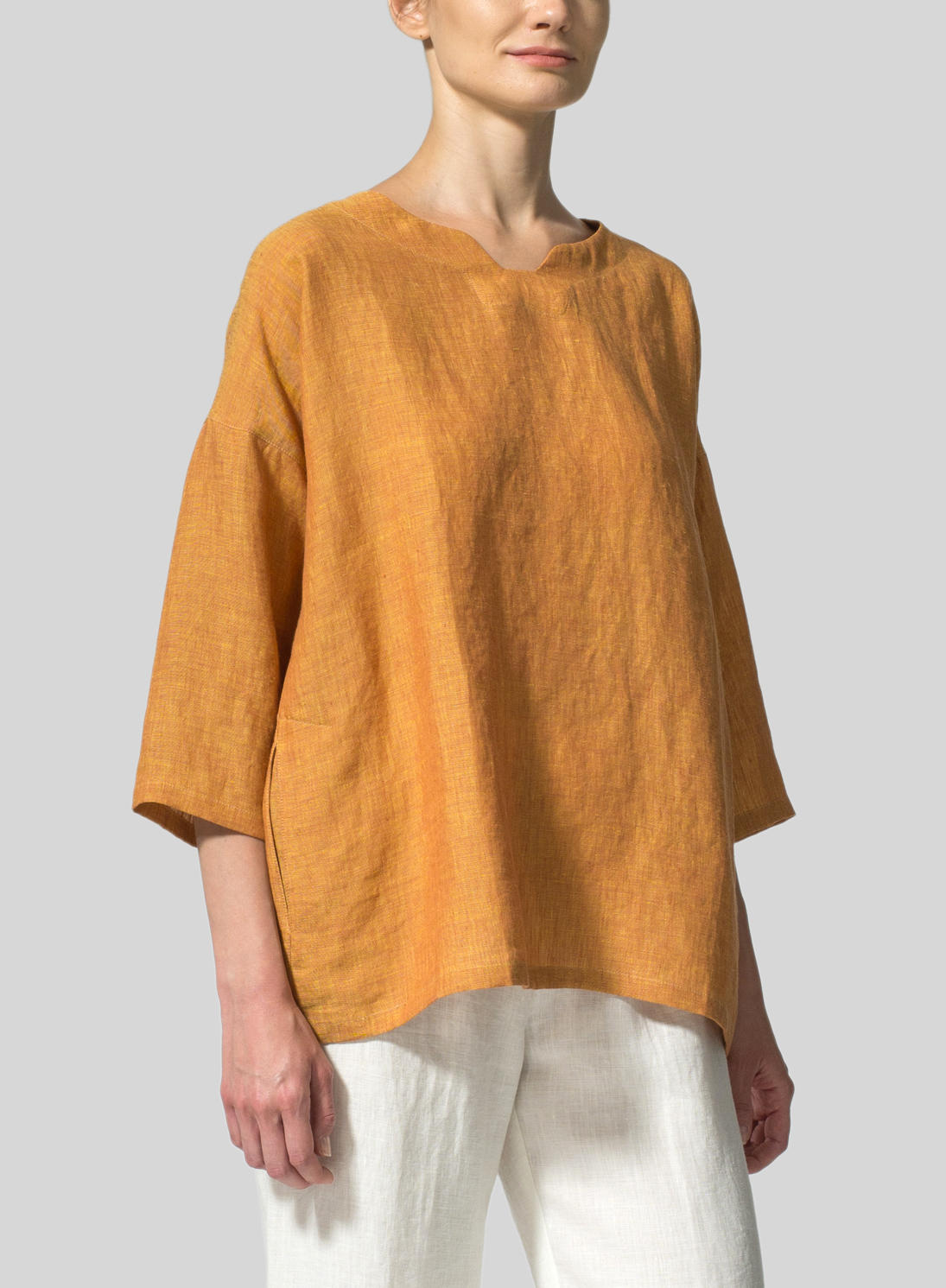 Linen Decolletage Neckline Top Plus Size