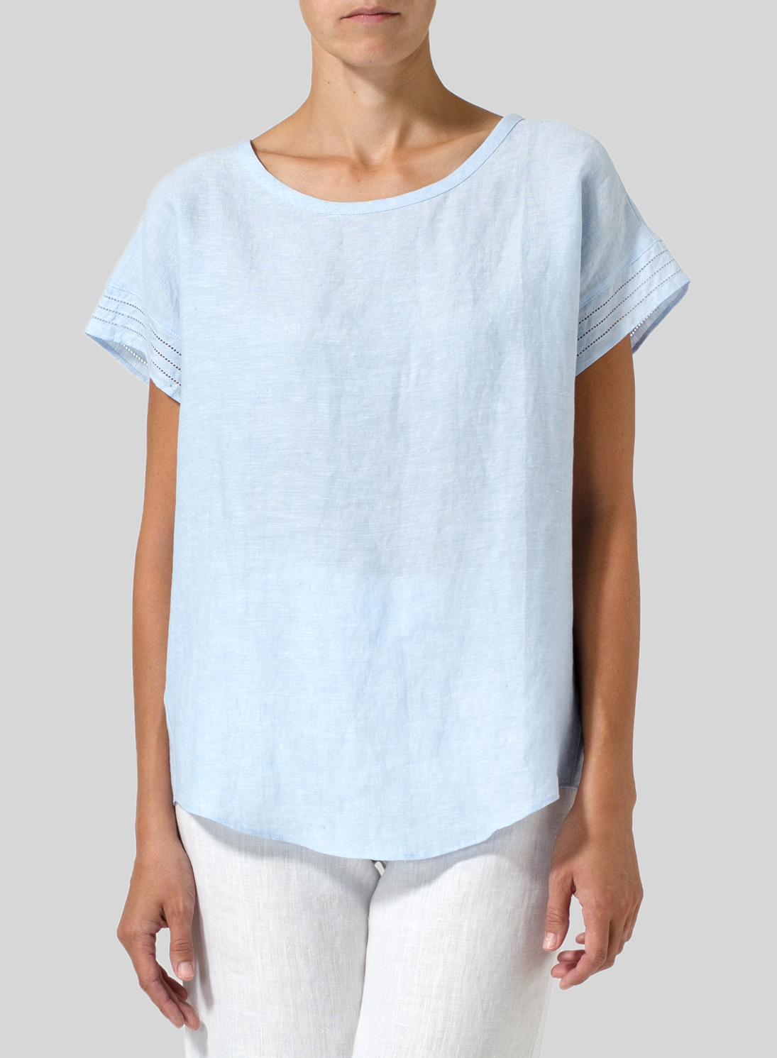 Linen Cap Sleeves Box Top Plus Size