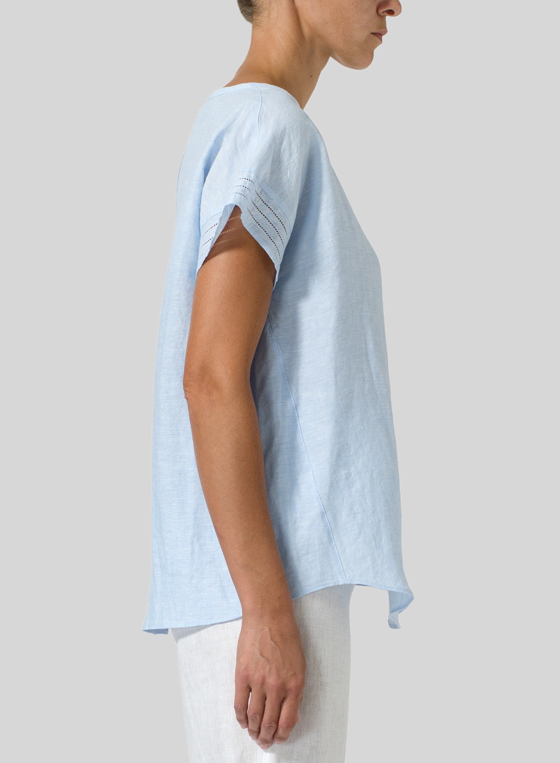 Linen Cap Sleeves Box Top Plus Size