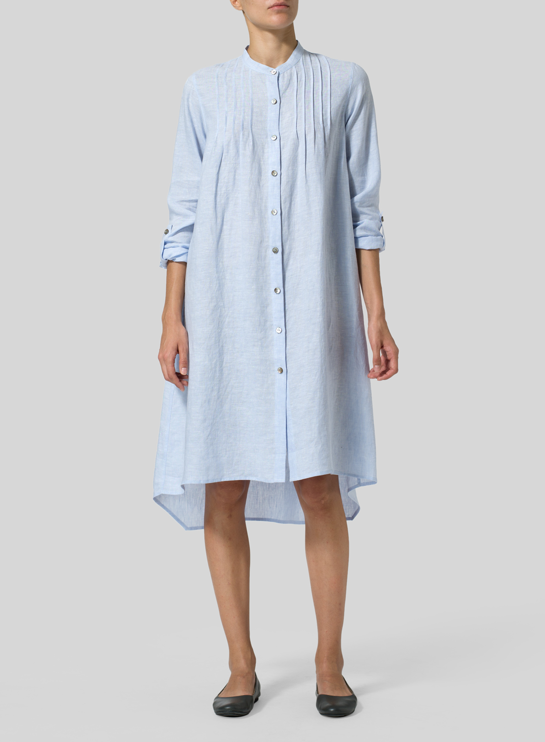 Light Sky Blue Linen Mandarin Collar 