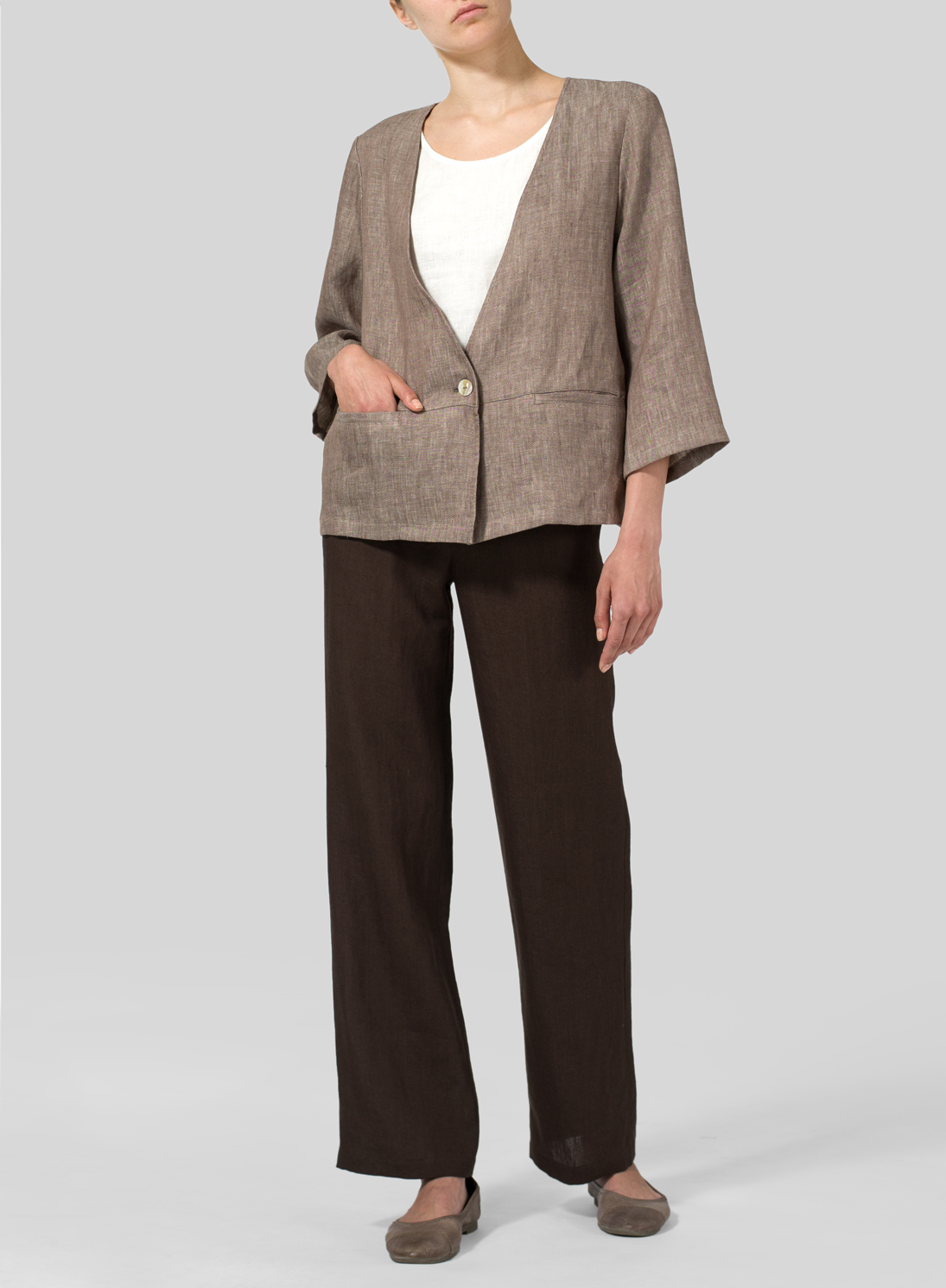 Twill Weave Linen Boxy Fit Jacket Plus Size