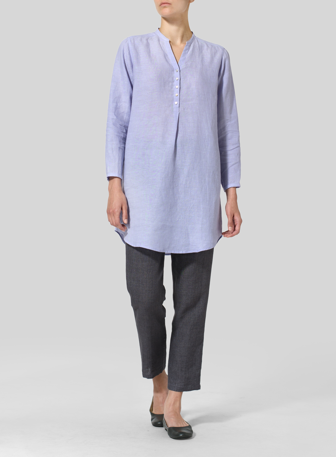 European Linen Long Sleeve Blouse with Mandarin Collar 18181 main image 0