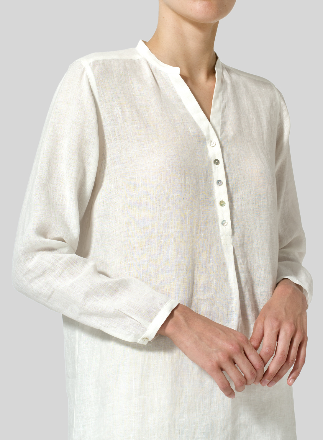 Linen V Neck Long Sleeve Classical Geometry Loose Regular Blouse