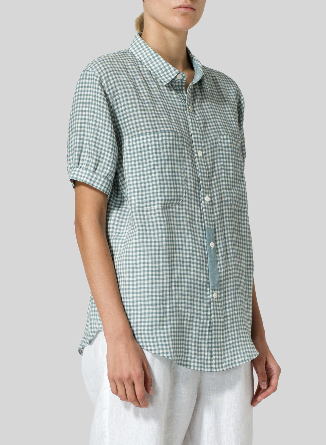 Linen Short Sleeve Checker Shirt Plus Size