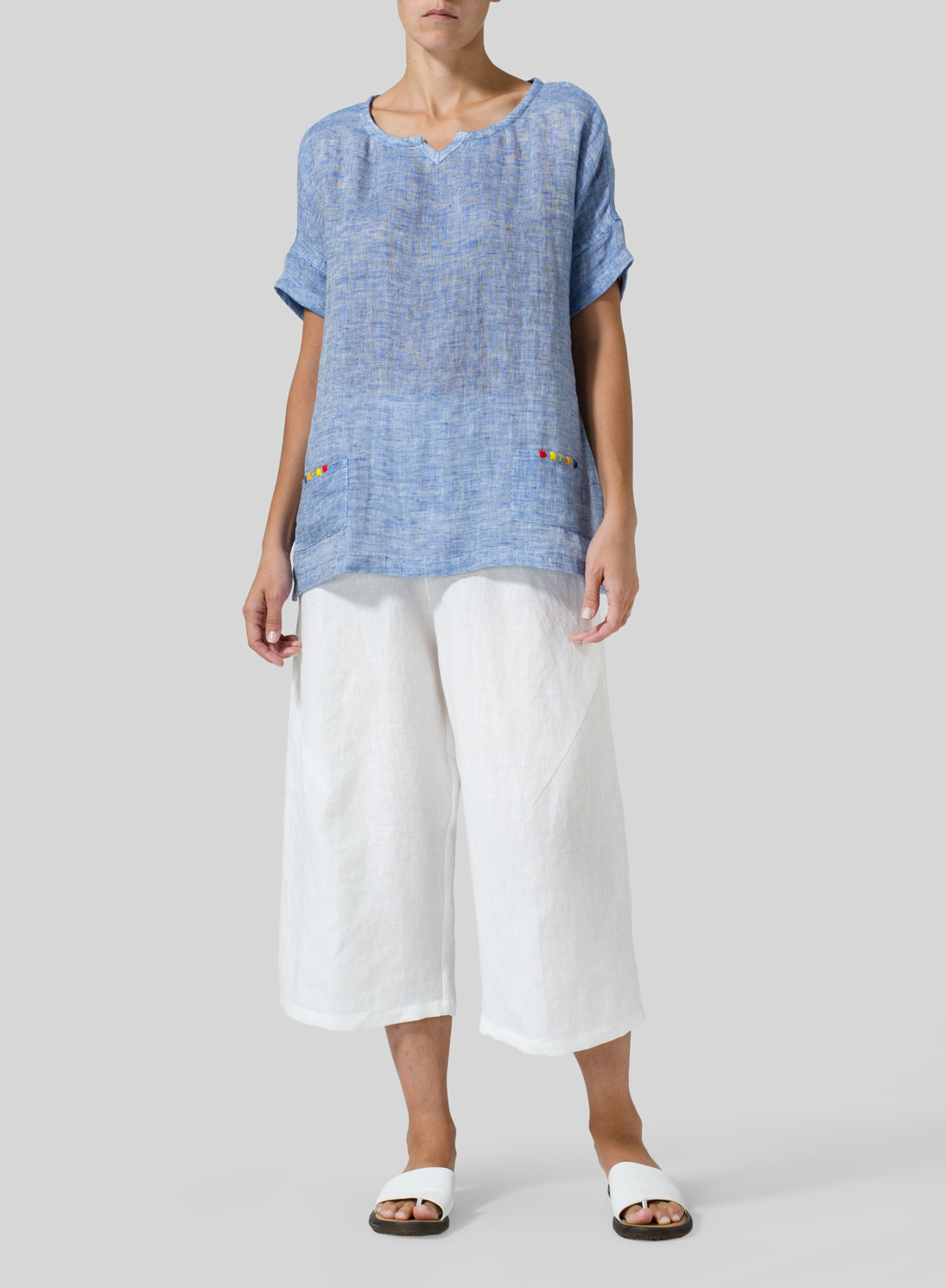 Vivid Linen Doublecloth Short Sleeve Top 