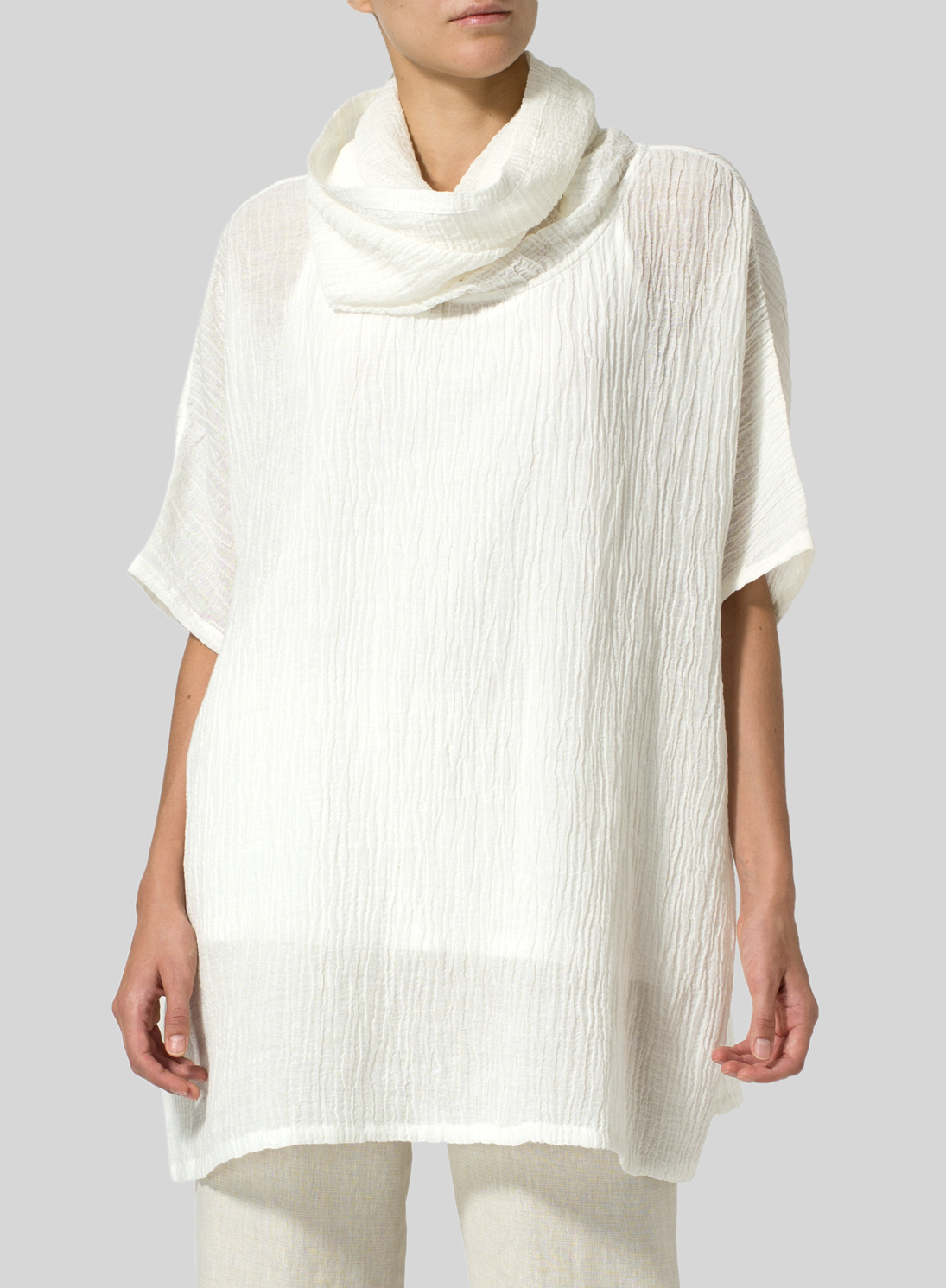 Linen Cowl Neck Gauze Tunic Plus Size