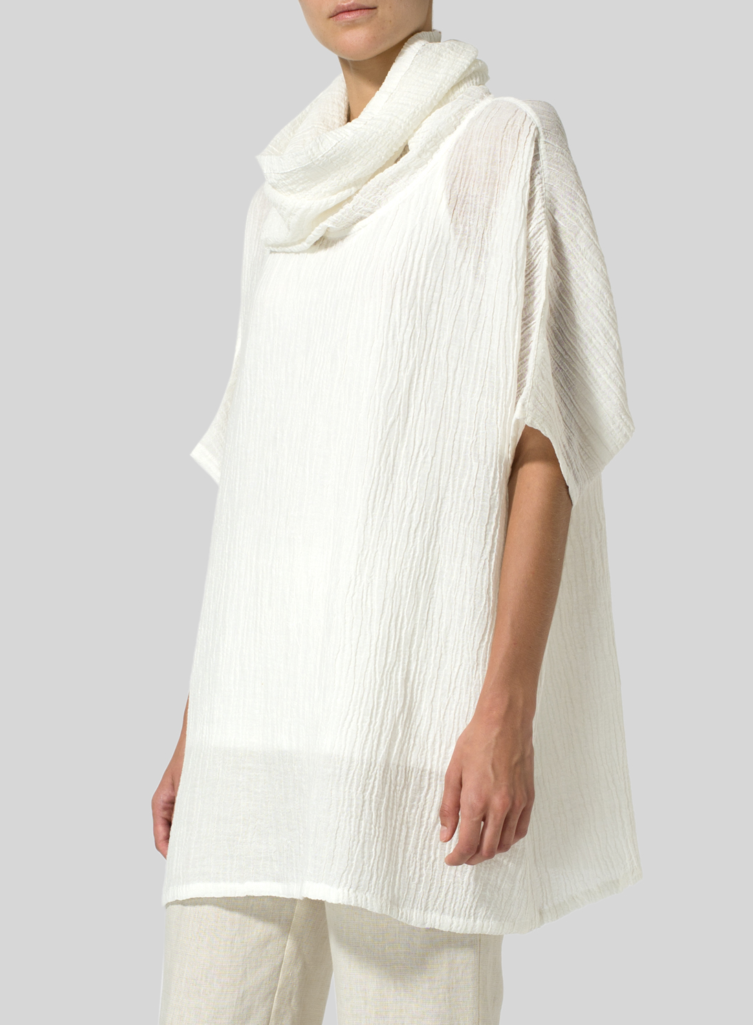 Linen Cowl Neck Gauze Tunic Plus Size