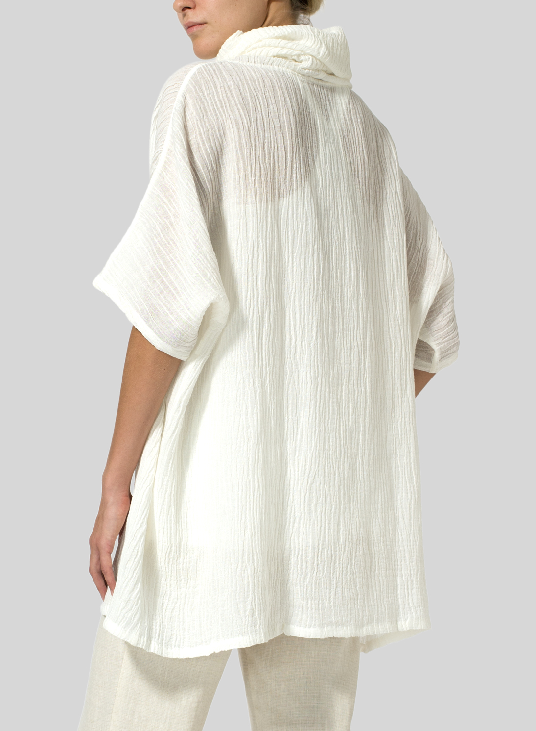 Linen Cowl Neck Gauze Tunic Plus Size