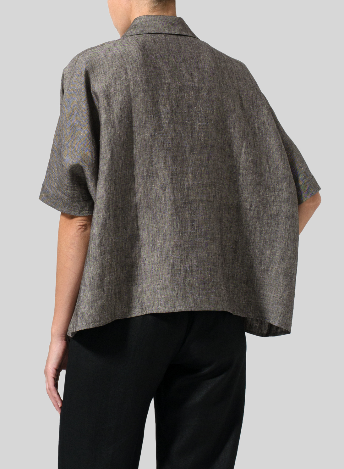 Linen Boxy Top with Shirt Collar