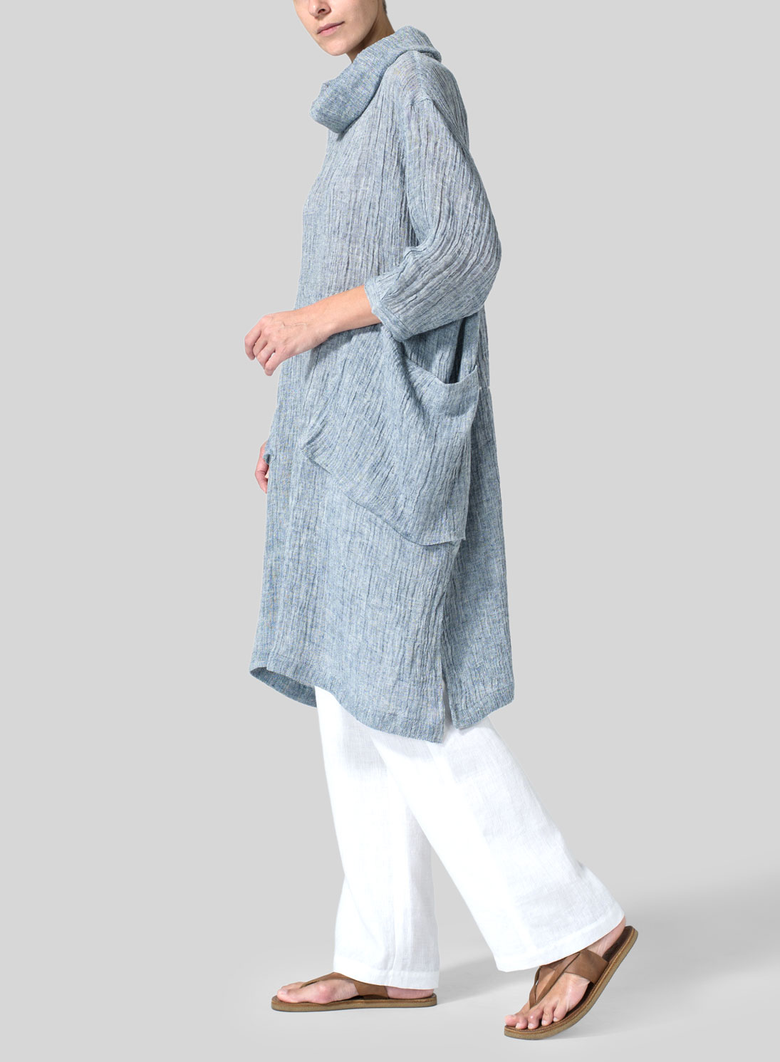Gauze Linen Cowl Neck Oversized Tunic